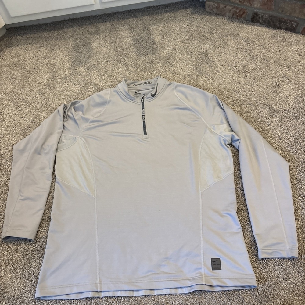 Nike Pro Pullover Men's 2XL Gray 1/4 Zip Fitted Hyperwarm Layer Stretch 801992